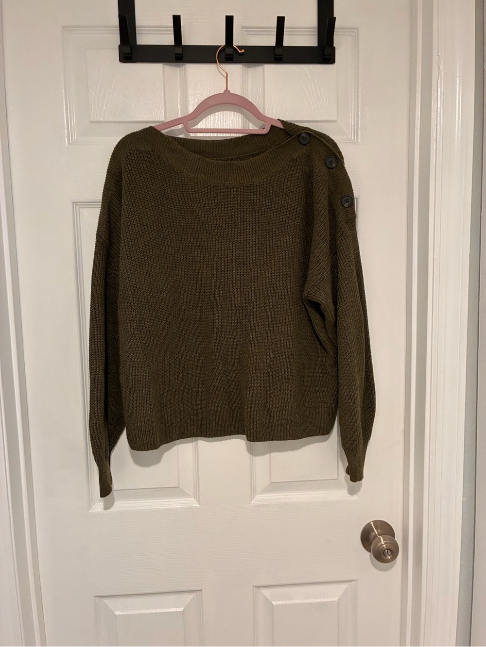 American Eagle Outfitters Olive Green Button-Shoulder Knit Sweater